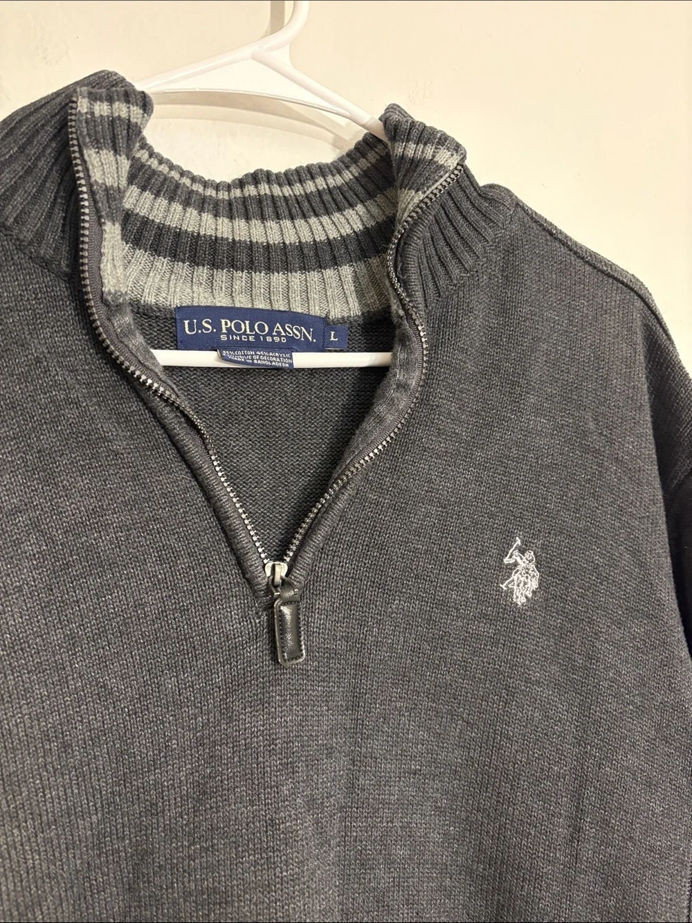 U.S. Polo Assn. Charcoal Gray V-Neck Quarter Zip Sweater